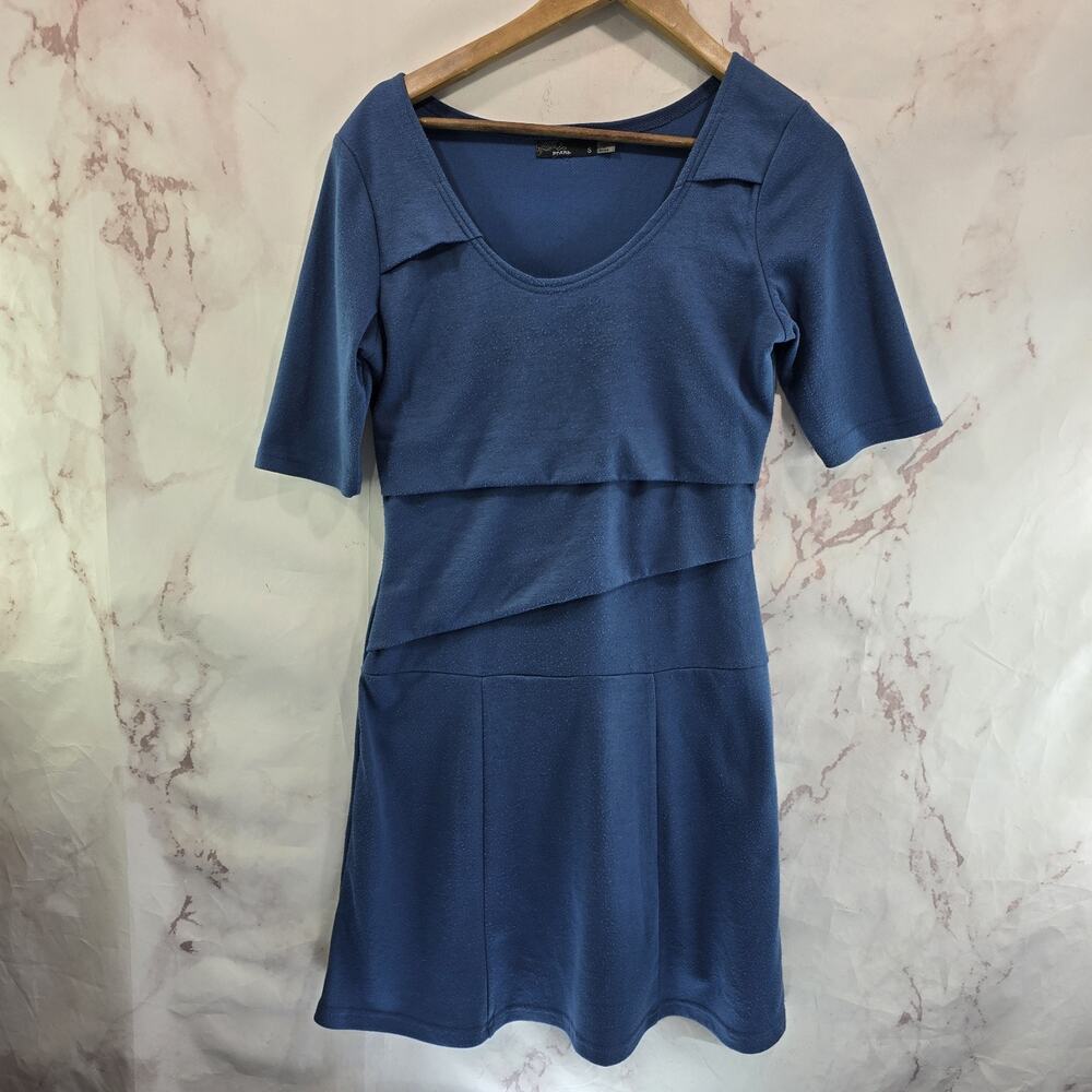 Prana Dress Womens Small Blue Abilene Short Sleeve Wool Blend Mini Stretchy